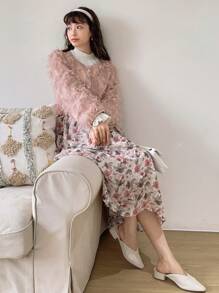 DAZY Chất rắn Nút phía trước 	
Fuzzy Áo khoác - Hồng - Xem 12