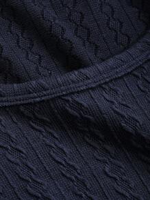 DAZY 纯色圆领短款T恤长袖女式上衣 - 藏蓝色 - 查看 3