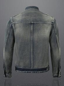 Manfinity Homme Chaqueta Vaquera Con Cremallera Para Hombre, Rapero Grunge De Fiesta Azul Liso De Oscuro