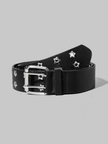 ROMWE Goth 1pc Women Eyelet Decor Square Buckle Belt - Black - View 7