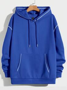 EASEVO Hombres Capucha con bolsillo de canguro con puntada con cordón - azul real - Ver 1