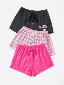 SHEIN 3pcs Letter Graphic Drawstring Waist Shorts - Multicolor - View 3