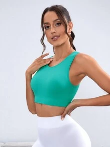 Cut Out Back Sports Bra - Green - View 5