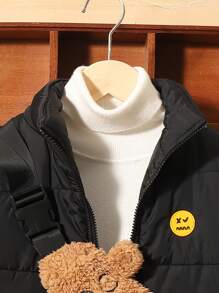 SHEIN 小男孩卡通贴花细节衬垫外套和蓬松斜挎包 - 黑色 - 查看 5