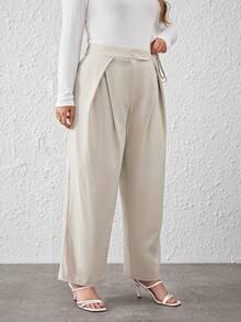 SHEIN Privé Plus Quần xếp ly gấp liền - Màu be - Xem 4