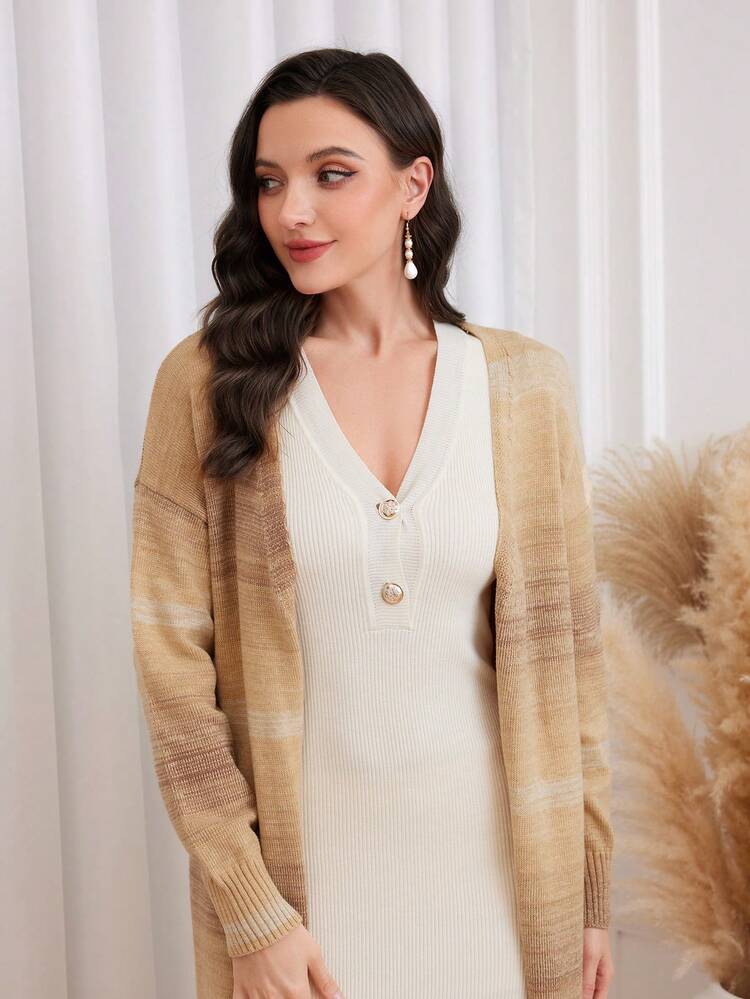 Space Dye Drop Shoulder Cardigan Fall Cloth For Women