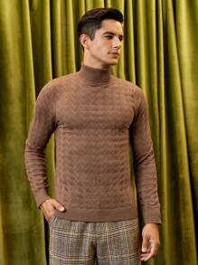 Manfinity VCAY Men Solid Mock Neck Sweater - Khaki - View 3