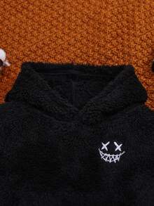 SHEIN 男婴加厚休闲长袖卫衣，带刺绣和保暖内衬 - 黑色 - 查看 4