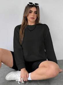 Flirla Plus Figure & Slogan Graphic Drop Shoulder Sweatshirt - Black - View 5