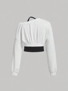 SHEIN MOD 不對稱領落肩袖短款運動衫 - 黑與白 - 查看 2
