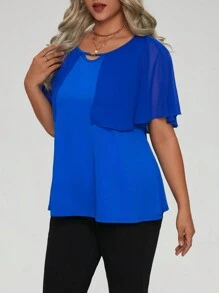 Calvaya Plus Solid Butterfly Sleeve Tee - Blue - View 3