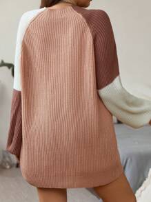 Flirla Plus Colorblock Raglan Sleeve Sweater, For Winter Knit Pullover Fall Autumn - Multicolor - View 2