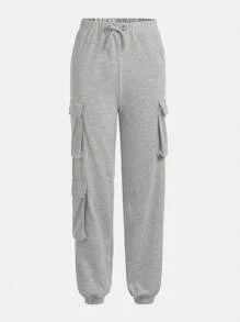 Teen Girl Flap Pocket Side Drawstring Waist Sweatpants - Light Grey - View 1