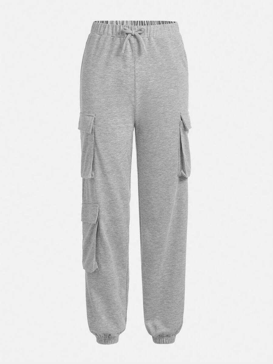 Teen Girl Flap Pocket Side Drawstring Waist Sweatpants - Light Grey - View 1