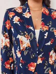 SHEIN Clasi Plus Allover Floral Print Open Front Blazer & Pants - Navy Blue - View 6
