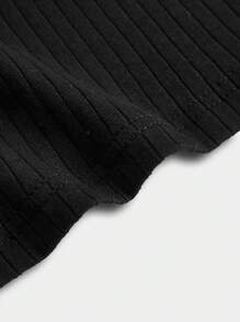 SHEIN BASICS Đầm bodycon dệt kim gân đơn giản thời trang thường ngày giản dị - màu đen - Xem 5