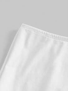 SHEIN EZwear 夏季弹性腰部休闲纯色骑行短裤 - 白色 - 查看 4