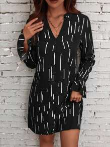 SHEIN Clasi In sọc Tay áo loe Đầm Tunic - Nhiều màu - Xem 5