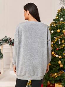 SHEIN Frenchy Hơn Đồ họa Chữ cái Thả vai Áo nỉ - Xám - Xem 7