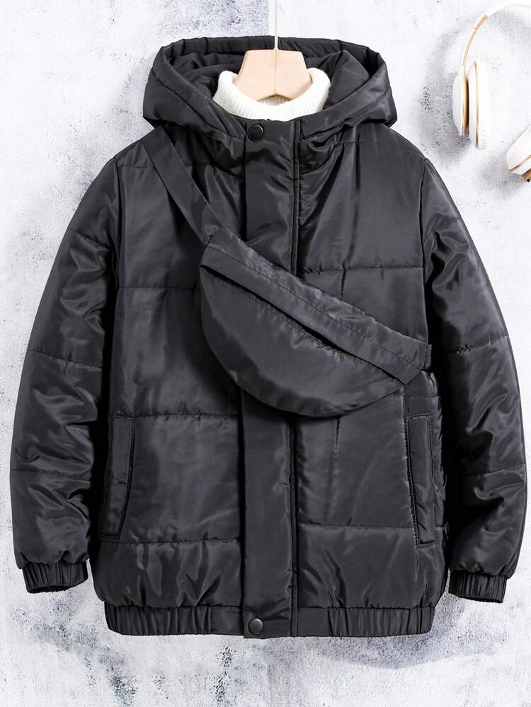 Tween Boy 1pc Zipper Hooded Padded Coat & 1pc Bag