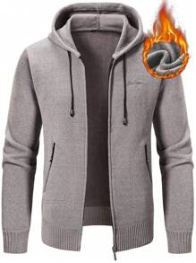Manfinity Homme Men Zip Up Drawstring Hooded Thermal Lined Cardigan Without Shirt - Grey - View 1