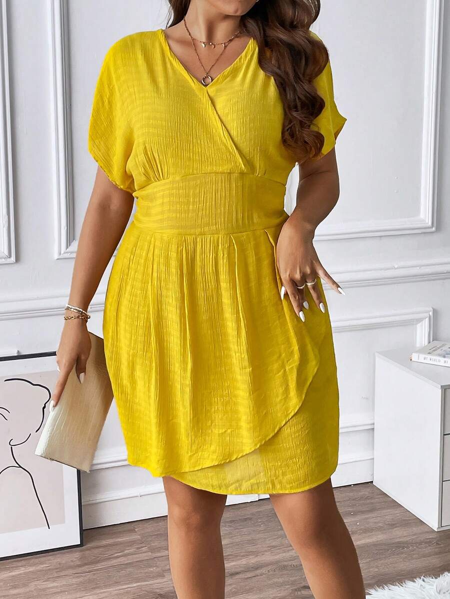 SHEIN Essnce Plus Surplice Neck Batwing Sleeve Wrap Hem Dress SHEIN UK