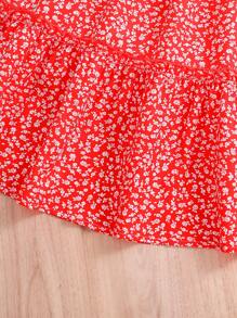 SHEIN 女孩褶邊吊帶上衣和碎花裙子套裝 - 紅白色 - 查看 4