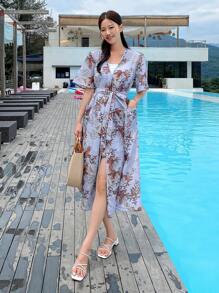 DAZY Tropical Print Open Front Kimono Summer,Beach Women Outfits