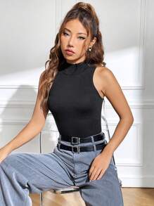 SHEIN EZwear Áo dệt kim cổ giả chắc chắn - màu đen - Xem 5