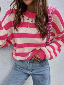 Chiquease Striped Pattern Drop Shoulder Sweater - Multicolor - View 7