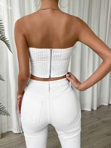 Chiquease Fuzzy Trim Bustier Crop Tube Top - White - View 2