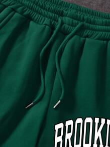 INAWLY Letter Graphic Drawstring Waist Track Shorts - Dark Green - View 5