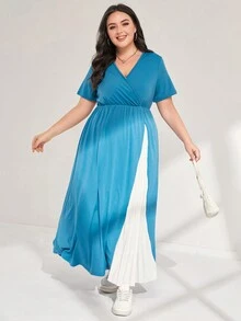 Mulvari Hơn Hai âm Viền xếp Đầm - Màu xanh lam - Xem 3