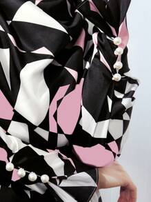 MOTF PREMIUM BELTED ABSTRACT PRINT DRAPED DRESS - Multicolor - View 3