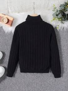 SHEIN Tween Girl Solid High Neck Thermal Lined Sweater - Black - View 2