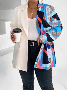 Celure 大碼撞色拼接圖案西裝領西裝外套 - 彩色 - 查看 4