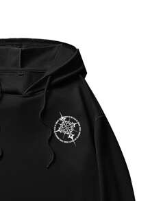 ROMWE MEN Goth Men Cross & Slogan Graphic Hoodie - Black - View 4