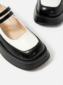 SheIn MOD 女性迷人的撞色瑪麗珍防水台鞋在學院風 - 黑與白 - 查看 6