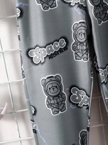 Young Boy Bear & Letter Graphic Sweatpants