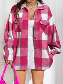 SHEIN EZwear 格紋印花落肩袖花呢外套 - 彩色 - 查看 4