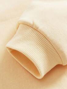 SHEIN 少女休闲爱心图案长袖抓绒卫衣，适合秋冬季穿着 - 米色 - 查看 3