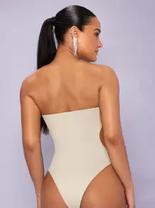 SHEIN BAE Cut Out Side Tube Bodysuit - Apricot - View 2
