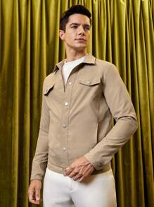 Manfinity VCAY 男士翻蓋口袋前紐扣夾克 - 棕色 - 查看 5