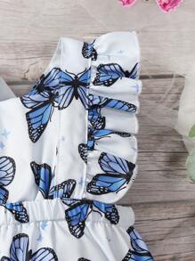 Bebé niña Body overol con estampado de mariposa ribete con fruncido - Azul - Ver 6