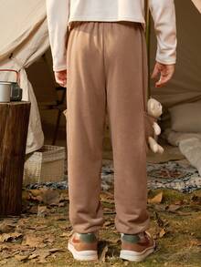 SHEIN 男大童3D熊裝飾衛褲 - 棕色 - 查看 3