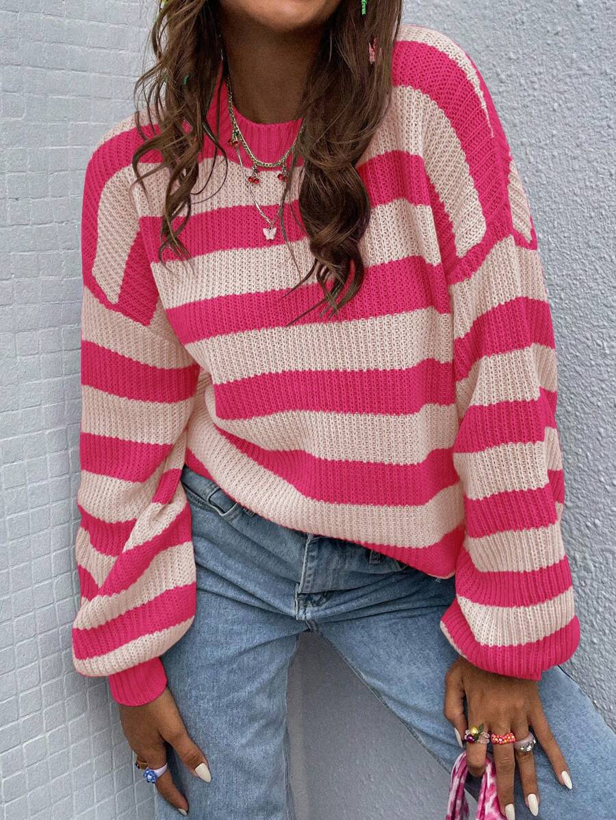 Chiquease Striped Pattern Drop Shoulder Sweater - Multicolor - View 1