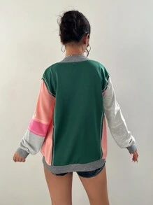 SHEIN Unity Áo khoác nhẹ có khóa kéo họa tiết tương phản thời trang thường ngày dành cho nữ, Xuân/Thu - Nhiều màu - Xem 2