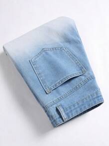 Teen Boy's Summer Breathable Color Block Sea Salt Blue Distressed Print Denim Jeans - Light Wash - View 9