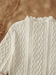 SHEIN Leap Crew Tween Girl Mock Neck Lettuce Trim Flare Sleeve Tee - Beige - View 6