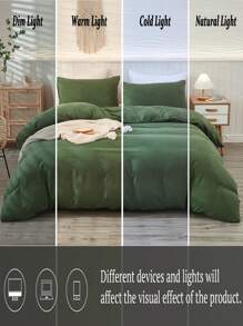 三件套波西米亚农舍风格被套套装，橄榄绿，可选单人/双人/特大号尺寸，超柔软透气超细纤维被套带拉链，含两个枕套，不含被芯，适合学生和成人使用。 - 軍綠色 - 查看 9